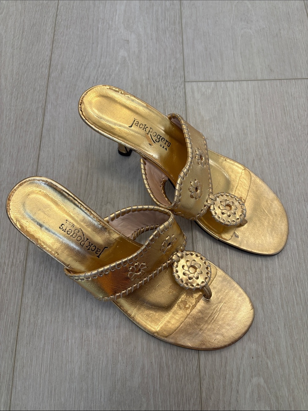 Jack Rogers Kitten Heels Sandals Metallic Gold size 10 M